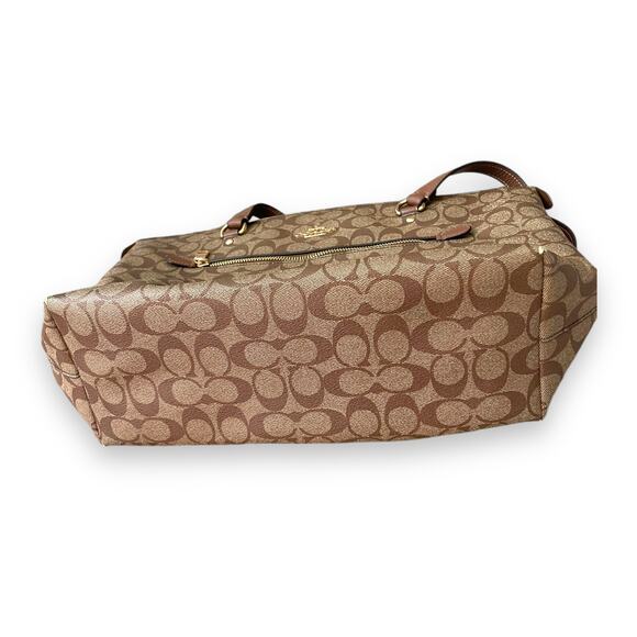 COACH Gallery Tote In Signature Canvas Top Zip Khaki Saddle - Picture 4 of 12